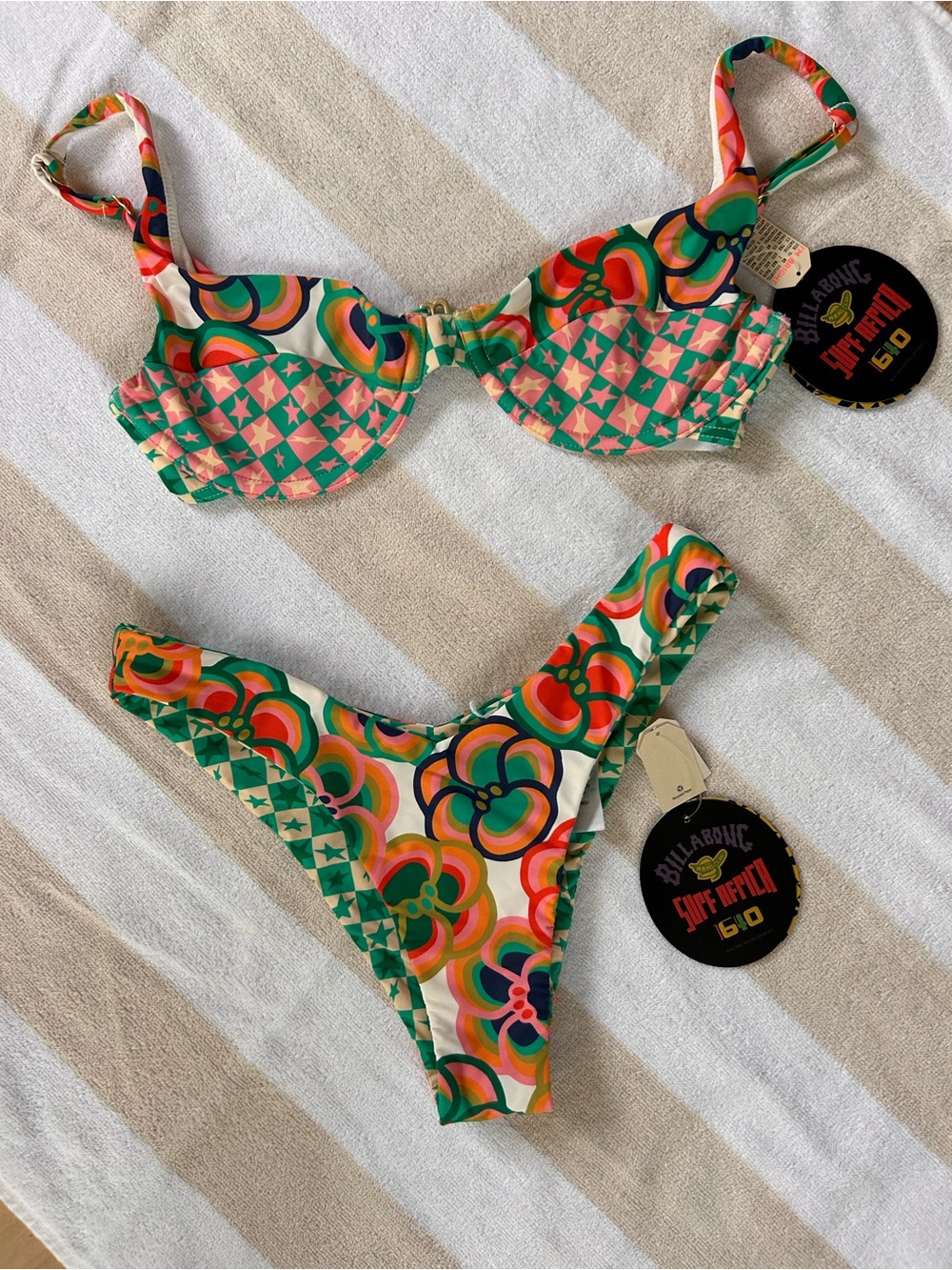 Billabong Surf Africa Green, Pink & Orange Swirl Bikini